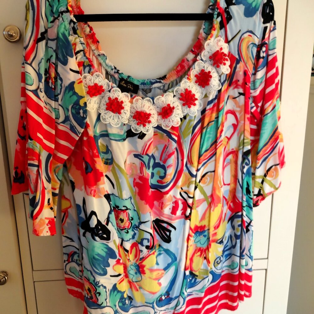 Melissa Paige Off the Shoulder Floral Top, Size XL - Picture 4 of 5